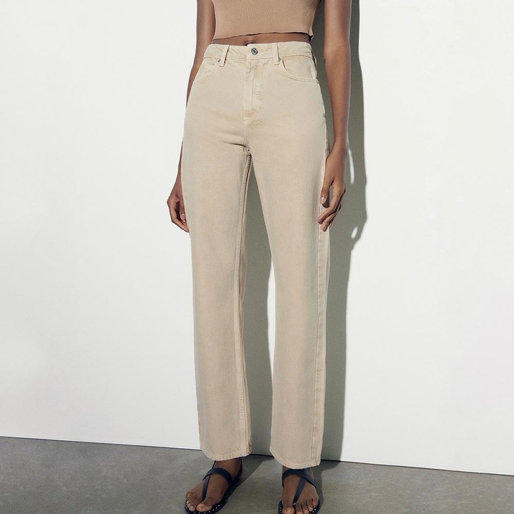 Zara Z1975 High Rise Straight Jeans Sand 4 NWT
